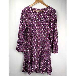 Jude Connally Jude Cloth Dress Purple Floral Long Sleeve Ruffle Hem Womens Large
